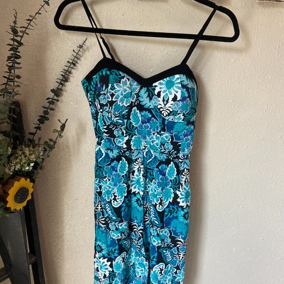 Blue Floral Corset Style Jumpsuit w/ Adjustable Straps & Pockets Xhilaration S - Picture 2 of 8